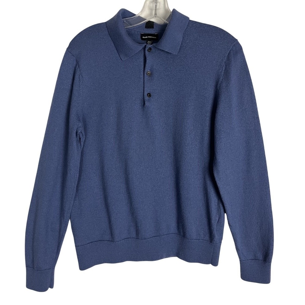 Club Room Men's‎ Size M Knit Sweater Collared Polo 100% Wool Blue